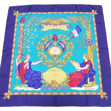 HERMES scarf Carre 90 silk blue x multicolor ladies