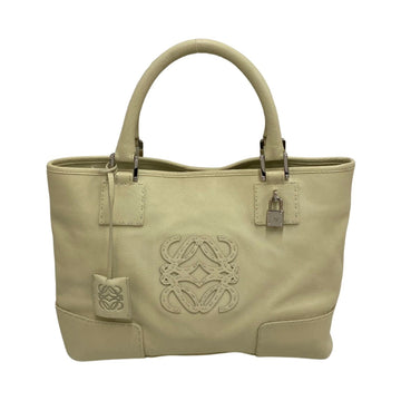LOEWE Amazona Justa Anagram Leather Genuine Handbag Tote Bag Ivory