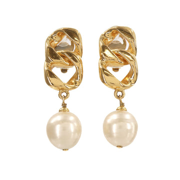 Chanel fake pearl swing earrings gold 93A accessories vintage