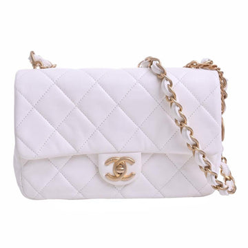 CHANEL Lambskin Matelasse Coco Mark 2WAY Chain Shoulder Bag White Ladies