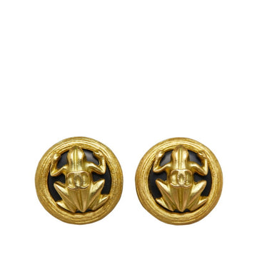 CHANEL Cocomark Frog Earrings Gold Plated Women's