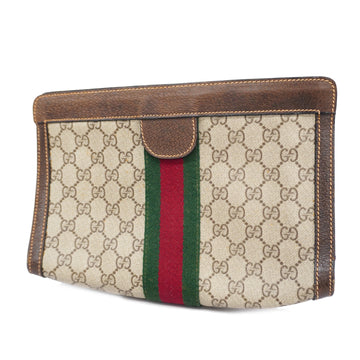 GUCCIAuth  Sherry Line GG Supreme Women's GG Supreme Clutch Bag Beige,Brown