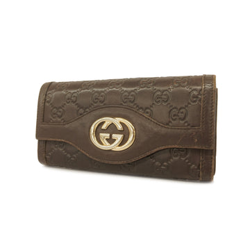 GUCCIAuth ssima Bifold Long Wallet Gold Hardware 232431 Brown