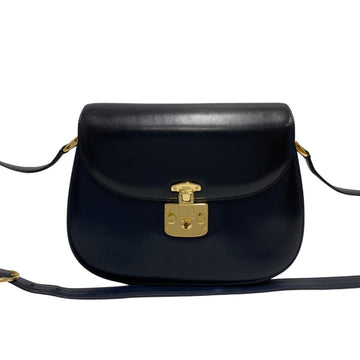 GUCCI Old Vintage Ladylock Hardware Calf Leather Genuine Shoulder Bag Pochette Navy