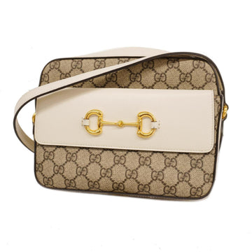 GUCCI Shoulder Bag GG Supreme Horsebit 645454 Beige White Ladies