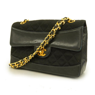 CHANEL Shoulder Bag Matelasse W Chain Lambskin Cotton Black Gold Hardware Women's