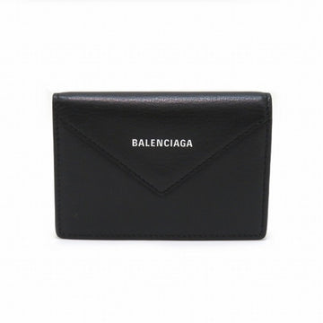 BALENCIAGA Paper Card Case 505238 Black Leather Brand Accessory Business Holder Unisex