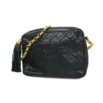 CHANEL Shoulder Bag Matelasse Fringe Lambskin Black Gold Hardware Women's