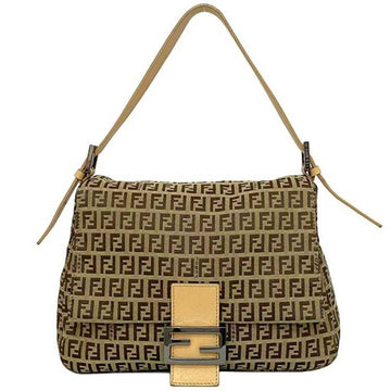 FENDI Bag Mamma Bucket Beige Brown Silver Zucchino 8BR001 Handbag Canvas Leather  FF One Shoulder