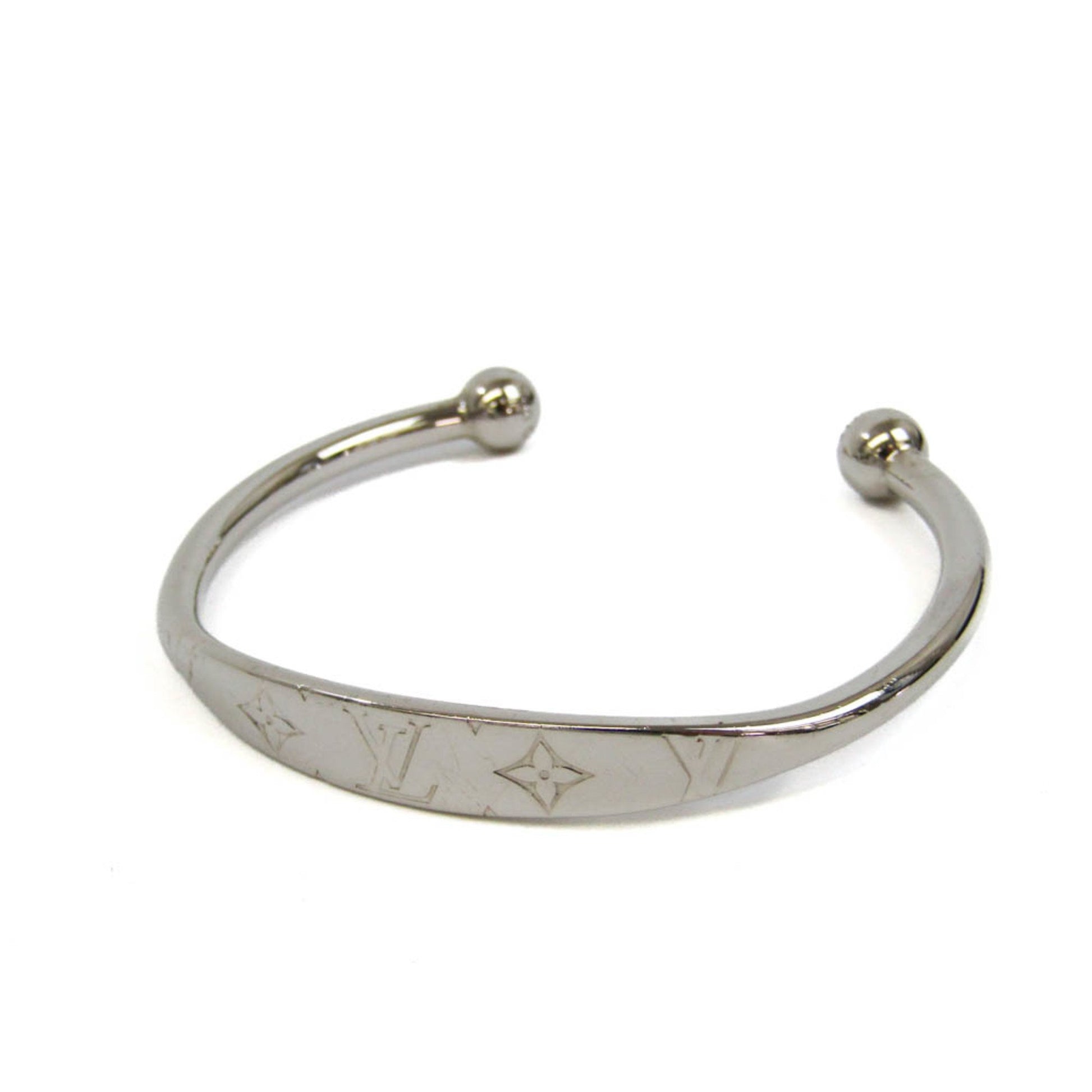Louis Vuitton Silvertone Monogram Metal Jonc Cuff Bracelet