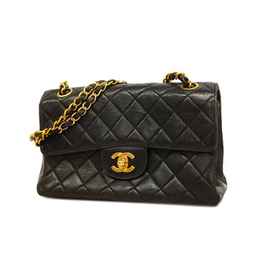 CHANEL Shoulder Bag Matelasse W Face Chain Lambskin Black Gold Hardware Women's