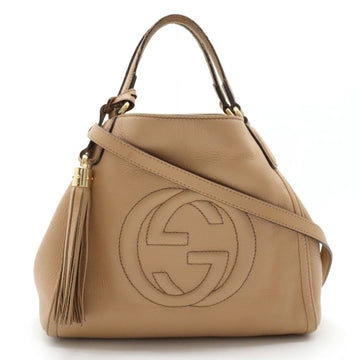 GUCCI Soho Interlocking G Handbag Shoulder Bag Tassel Leather Beige 336751