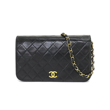 CHANEL Matelasse Chain Shoulder Bag Leather Black Gold Hardware Push Lock A03568 Vintage