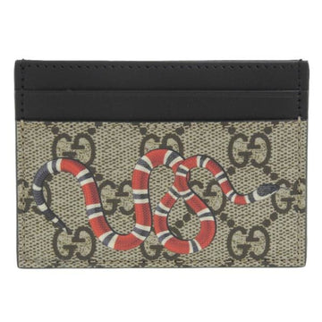 GUCCI GG Supreme Leather King Snake Print Card Case 451277 Beige Black Ladies