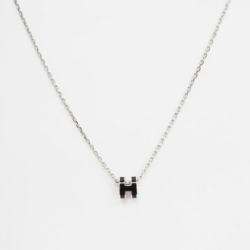 HERMES Pop Ash Pendant Necklace H Black x Silver Ladies