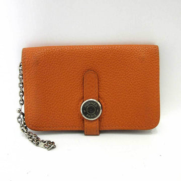 HERMES Accessories Dogon Coin Case Purse Card Orange With Chain Women's Taurillon Clemence