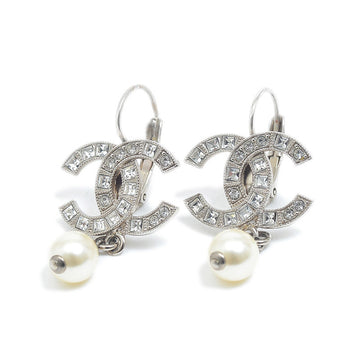 Chanel Earrings Cocomark Pearl Rhinestone Silver B16V