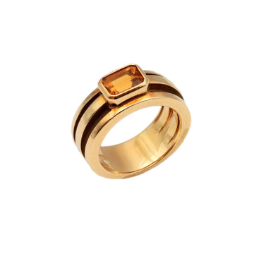 TIFFANY grooved wide ring about 11.5 size citrine 750 K18YG yellow gold women's jewelry &Co.