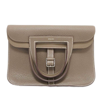 HERMES [] Alzan 25 Handbag Shoulder Bag Etoupe [SV Metal Fittings] Taurillon Y Engraved Women's Leather