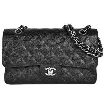 CHANEL Matelasse 25 No. 18 W Flap Chain Shoulder Bag Coco Mark Caviar Skin Black A01112