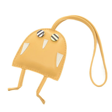 HERMES Petit Ash Owl Bag Charm Leather Beige