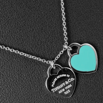 TIFFANY Return Toe Double Mini Heart Tag Necklace Blue Silver 925 &Co.