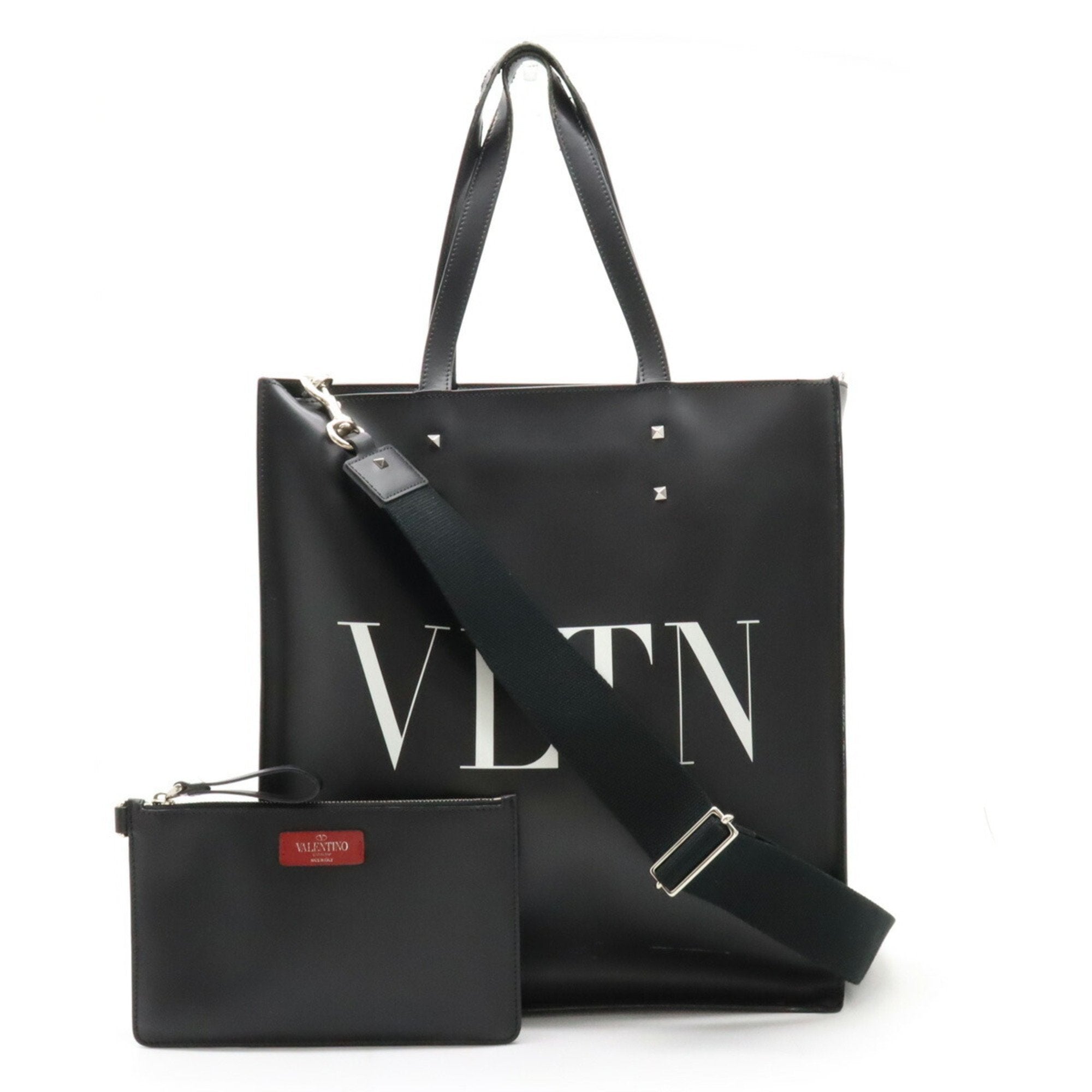 VALENTINO GARAVANI GARAVANI VLTN Studded Tote Bag Leather Black TY2B07