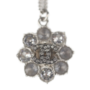 CHANEL necklace rhinestone silver coco mark flower