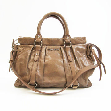 MIU MIU RT0383 Women's Leather Handbag,Shoulder Bag Beige Brown