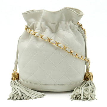 CHANEL Matelasse Shoulder Bag Chain Tassel Leather Ivory White