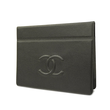 CHANELAuth  Tablet Case Women,Unisex,Men Leather Black