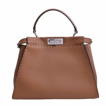 FENDI Selleria Leather Peekaboo Regular Handbag 8BN290 Brown Ladies