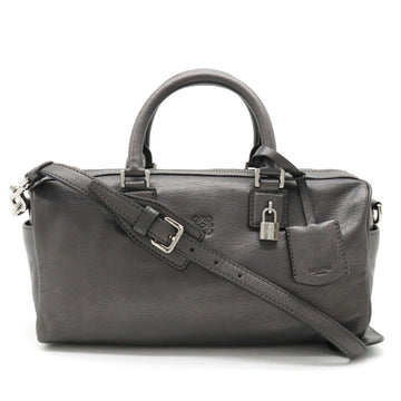 LOEWE Ame Anagram Handbag Boston Shoulder Bag Metallic Leather Dark Gray