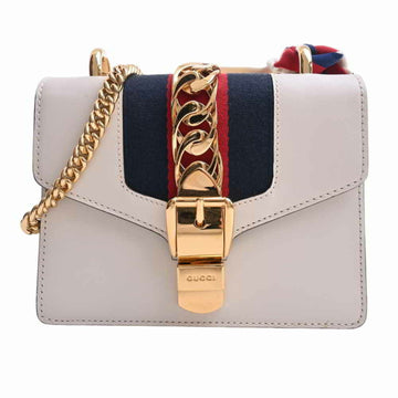 GUCCI Leather Sylvie Chain Shoulder Bag 431666 White Ladies