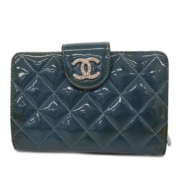 CHANEL Wallet Matelasse Patent Leather Blue Ladies