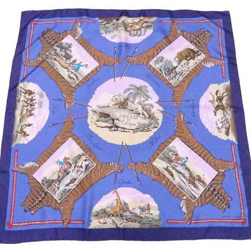 HERMES Scarf Carre 90 LA CHASSE en Afrique Silk Blue x Multicolor Ladies