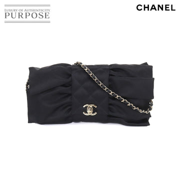CHANEL 2way clutch chain shoulder bag satin black gold metal fittings Shoulder Bag