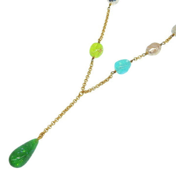 CHANEL Pearl Colored Stone Long Necklace Gold/Multicolor Women's