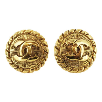 CHANEL earrings vintage here mark round shape circle GP plated gold ladies