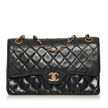 Chanel Matelasse Coco Mark Double Flap Chain Shoulder Bag Black Lambskin Ladies CHANEL