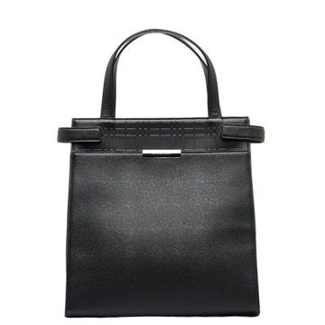 BURBERRY embossed check handbag tote bag black leather ladies