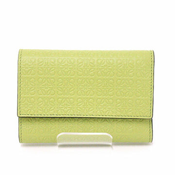 Loewe Repeat Vertical Small Lime Yellow Embossed Silk Calf C499S97X07 Anagram Emboss Trifold Wallet