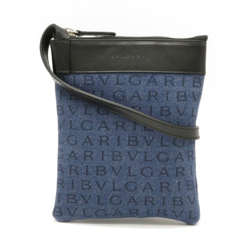 BVLGARI Mania Shoulder Bag Pochette Pouch Leather Blue Black 22588