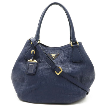 PRADA tote bag shoulder leather navy blue B2343M