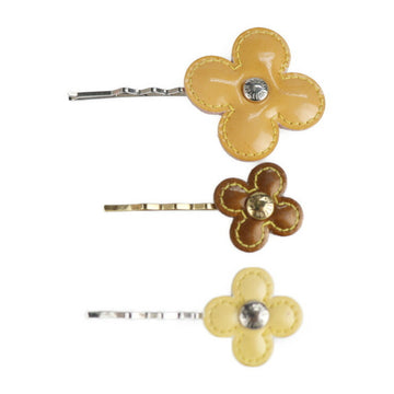 LOUIS VUITTON Valletta Fleur M92259 Patent Leather Metal Beige Bronze Silver Fittings Gold Hairpins Hair Clips Ornaments Monogram Flower