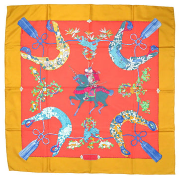 HERMES Carre 90 SAMOURAI samurai silk orange scarf muffler