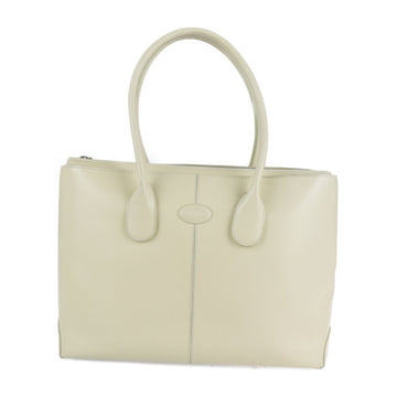 TOD'S Tote Bag Leather Light Yellow Ivory Silver Hardware 2WAY Handbag Shoulder