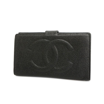 CHANELAuth  Gold Hardware Women's Caviar Leather Long Wallet [bi-fold] Black