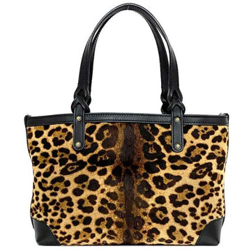 GUCCI Tote Bag Black Brown Beige Leopard 269878 Haraco Leather  Print Animal Pattern Handbag Women's