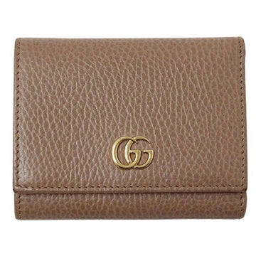 GUCCI Wallet Women's Trifold Petit Marmont Leather Pink Beige 474746